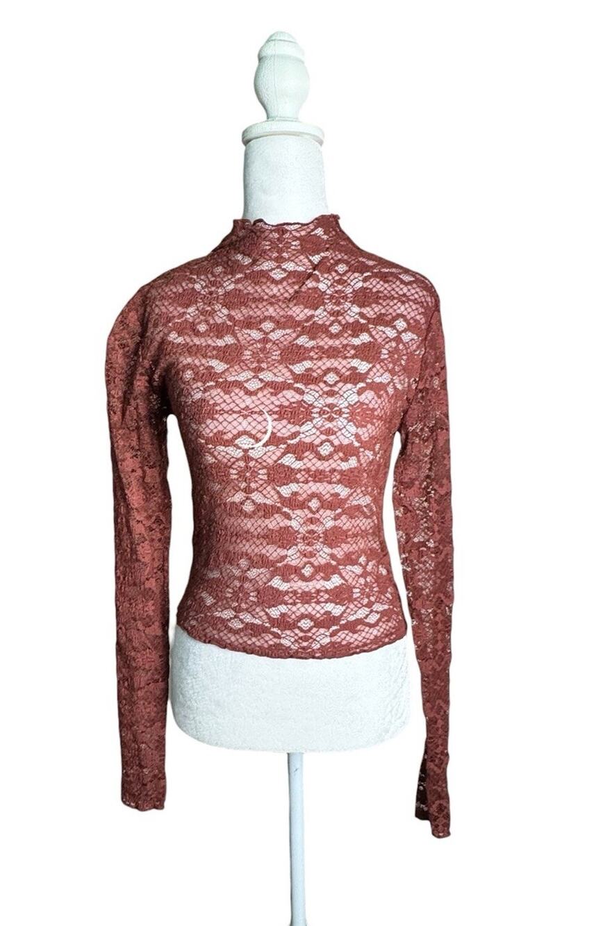 Sheer Lace Mock Neck Womens Fairy Grunge Top Forever 21 Indie Sleaze Y2K Medium